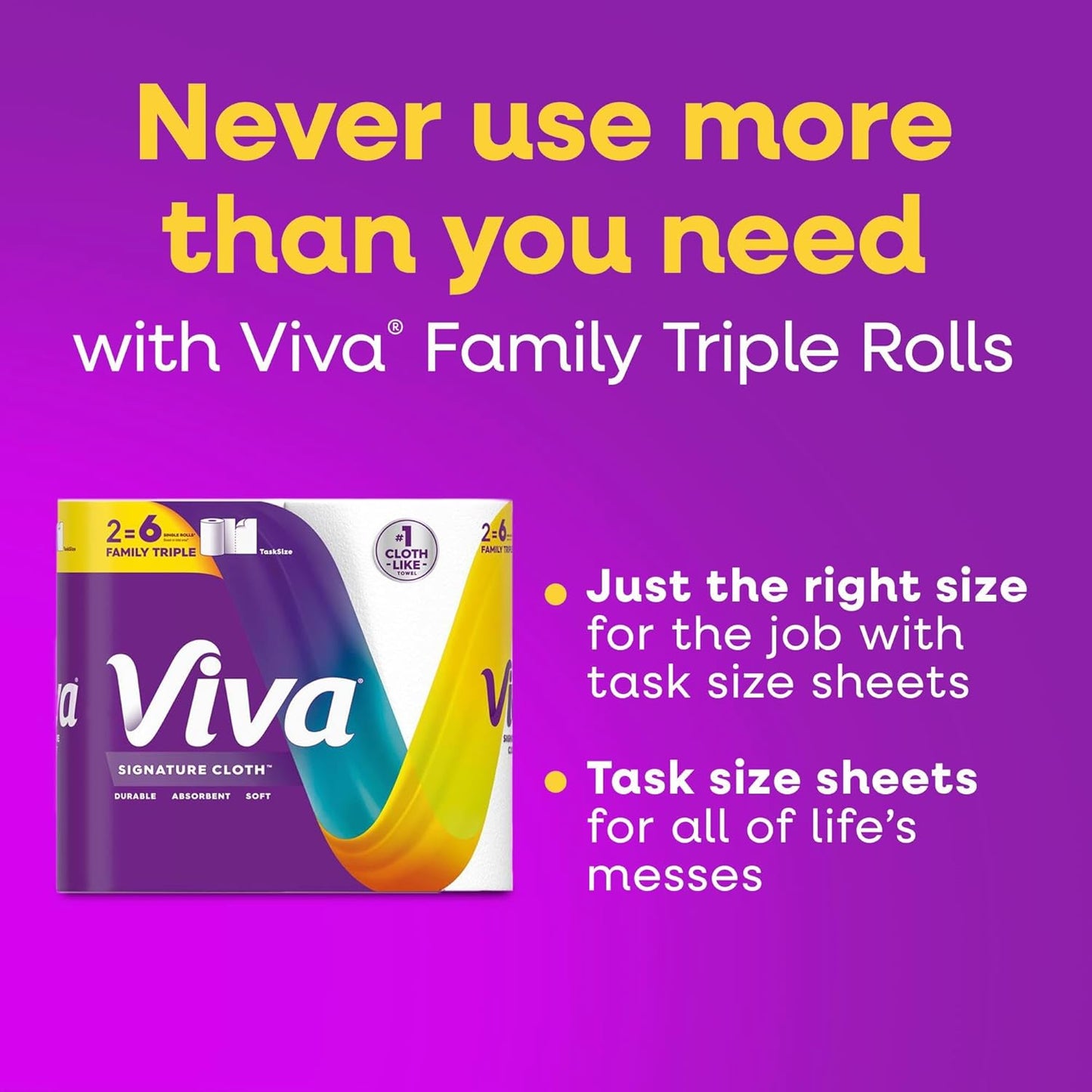 Viva Signature Cloth Paper Towels, Choose-A-Sheet Size, 3 Double Rolls, 86 Sheets per Roll (Packaging May Vary)