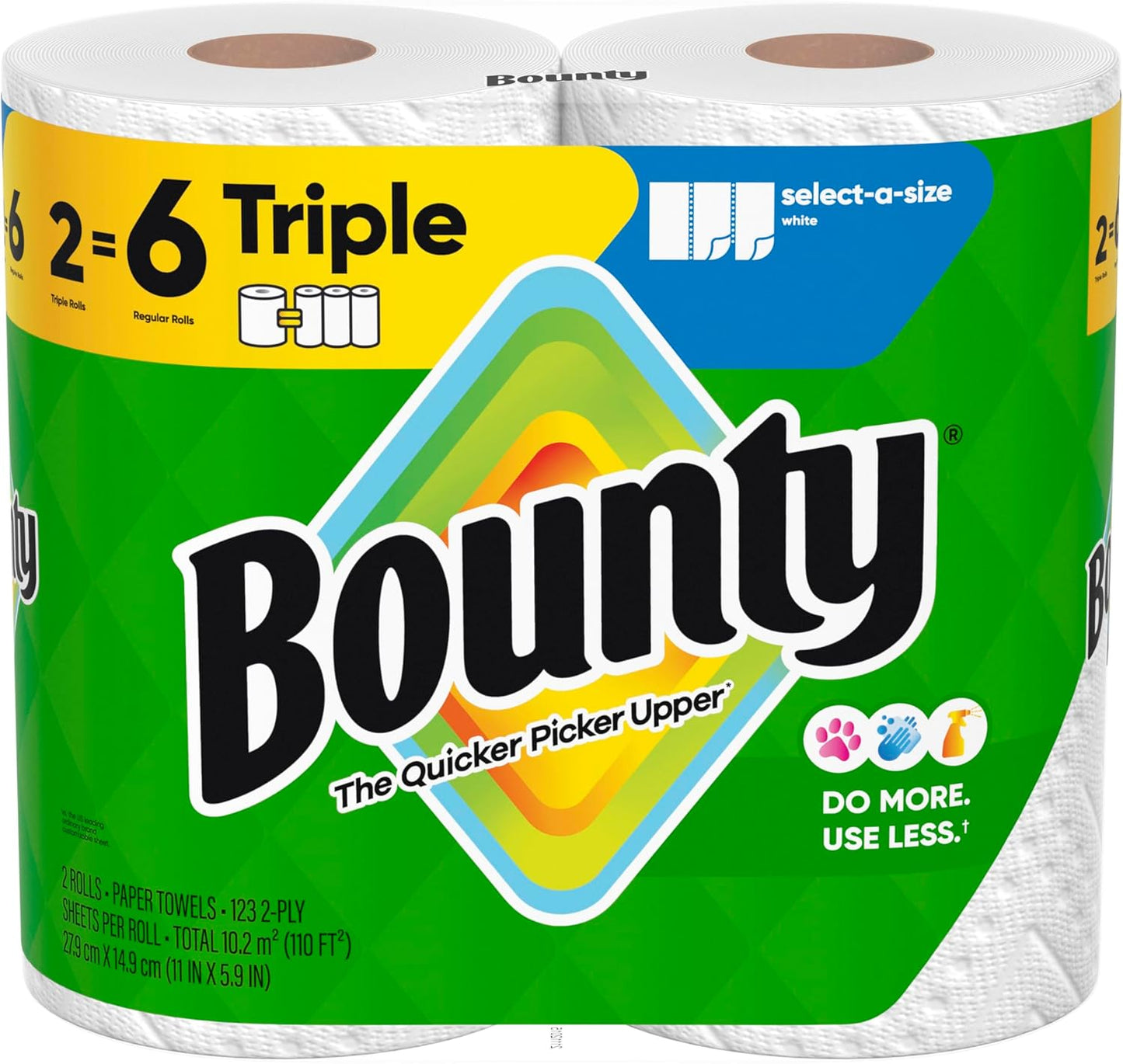 Bounty Select-A-Size Paper Towels, White, 2 Triple Rolls = 6 Regular Rolls