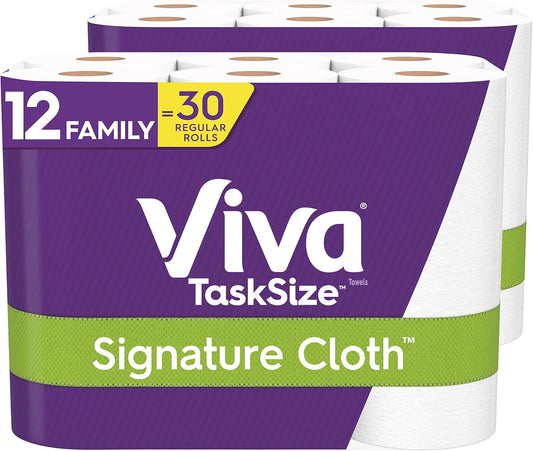 Viva Signature Cloth Paper Towels, Task Size - 12 Family Rolls (2 Packs of 6 Rolls) = 30 Regular Rolls (143 Sheets Per Roll)