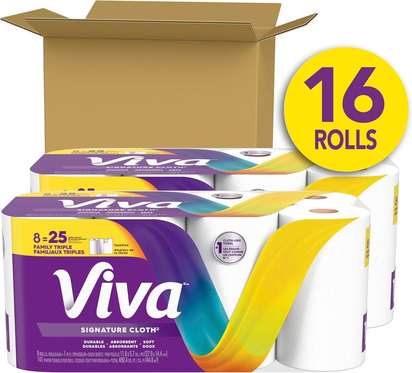 Viva Signature Cloth Paper Towels, Task Size, 16 Family Triple Rolls, 141 Sheets per Roll (Packaging May Vary)