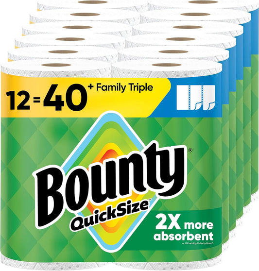 Bounty Quick-Size Paper Towels, White, 12 Family Triple = 40 Regular Rolls